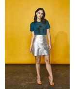 New Metallic Silver Women's Skirt Genuine Lambskin Leather Casual Party ... - €124,03 EUR+