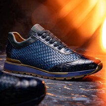 calfskin and genuine caiman crocodile fashion sneaker Shoes Roma Navy image 9