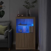 Modern Wooden Home Side Storage Cabinet Unit With LED Lights 2 Doors Shelves - £86.25 GBP+