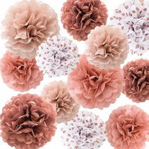Rose Gold Tissue Paper Pom Poms Flowers Dusty Pink Coral Polka Dot Wall Hanging  - £18.85 GBP