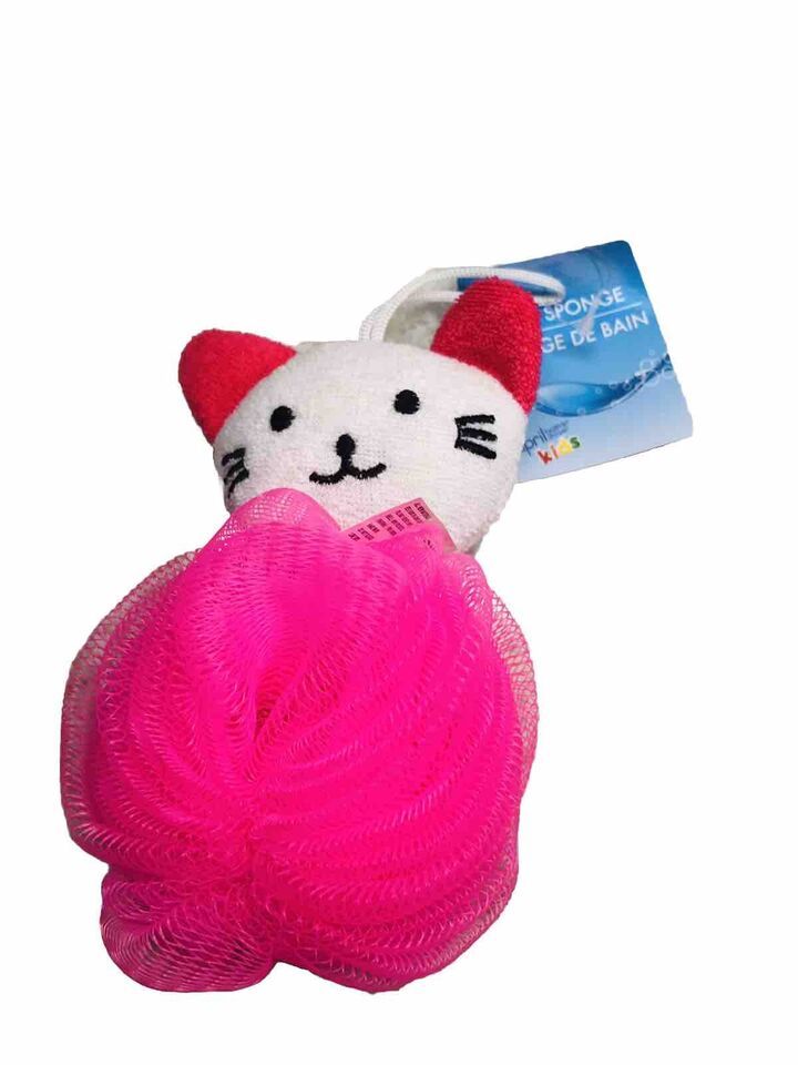 Cute Cat Kids Bath Loofahs Balls for Baby Girls Boys Mesh Shower Baby