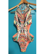 Jessica Simpson  Med Halter Cut Out Peek A Boo One Piece Swimsuit Geometric - $26.07 CAD