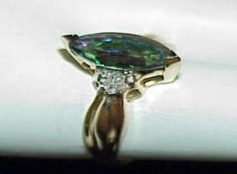 10K 2.00 Ct Mystic Topaz Marquise Solitaire Diamond Ring Size 7.5 Vintage - £265.93 GBP