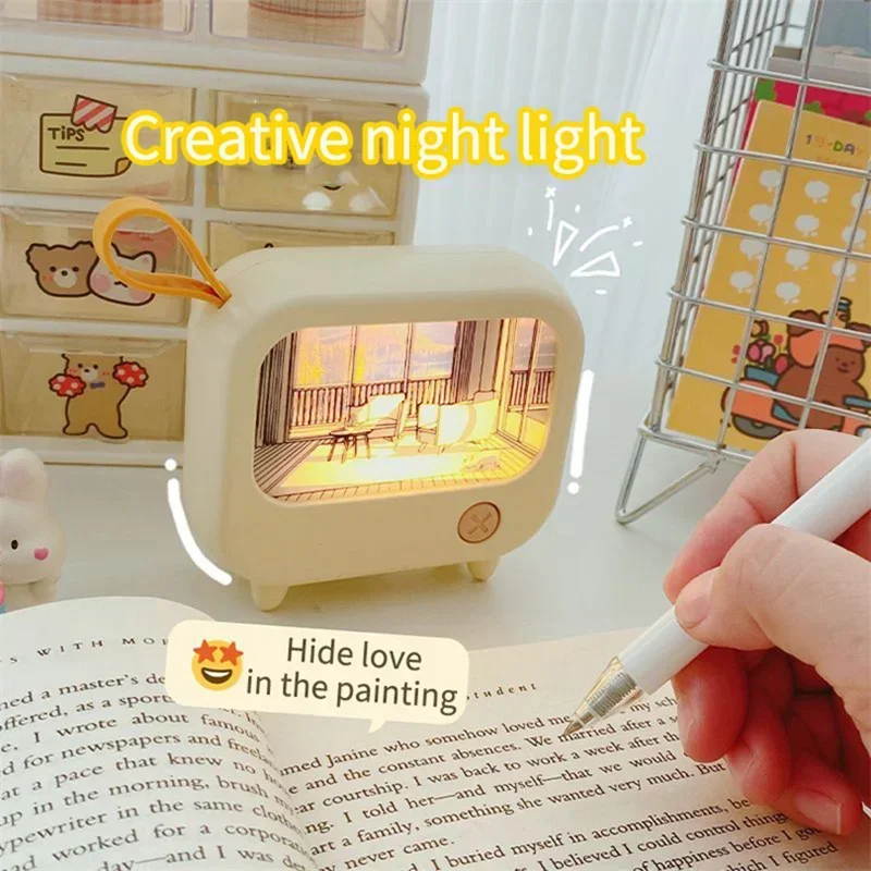 TV Painting Night Light Led Cute Child Learning Table Lamp Room Home Dec... - $7.93+