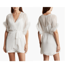 In Bloom by Jonquil Faux Fur Trim Chiffon Robe Wrap, White,  Medium/Larg... - $49.00