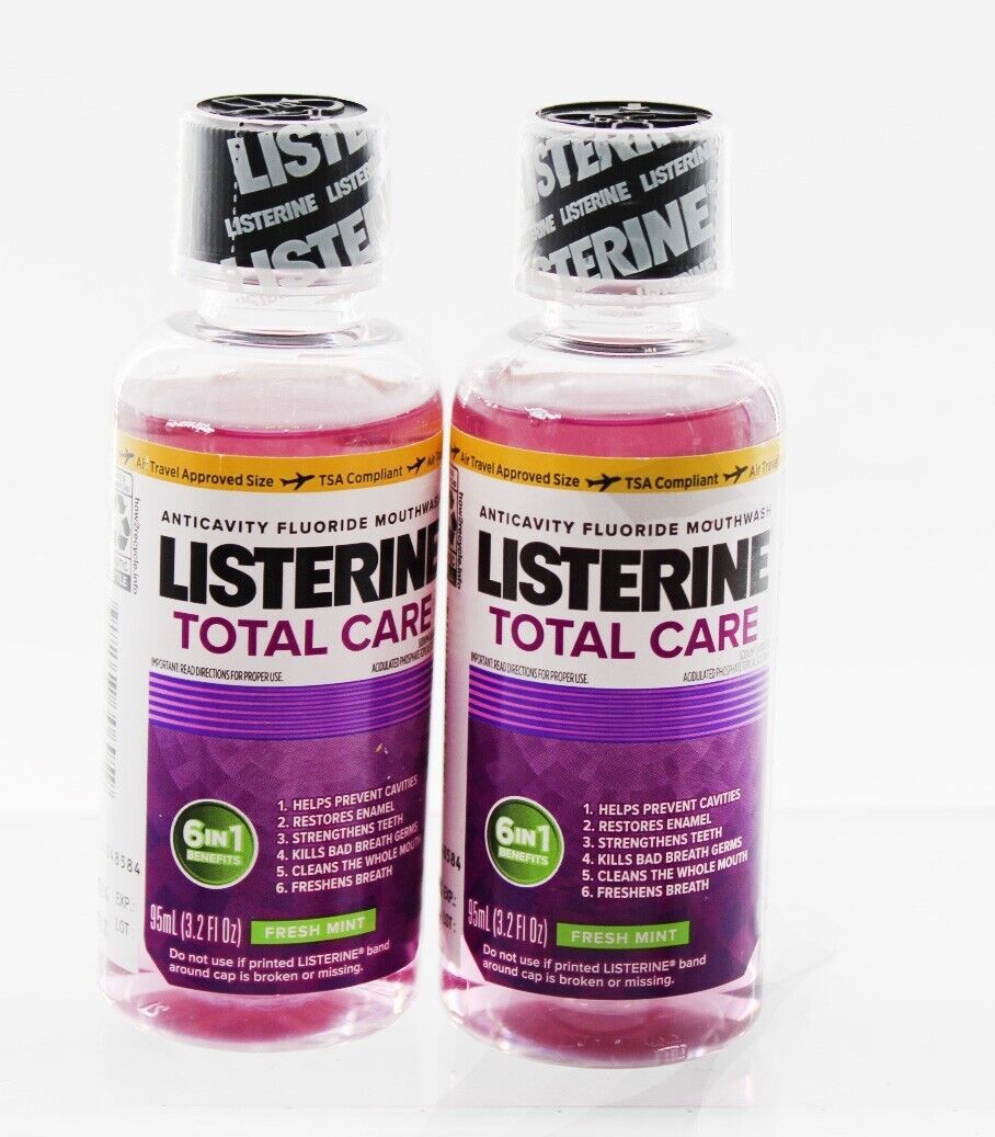 Listerine Total Care Fresh Mint Anticavity Mouthwash 3.2 Fl. Oz Exp 08/2024 2 Bo - $12.86