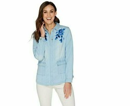 Isaac Mizrahi Live! TRUE DENIM Embroidered Jacket Size 2 in Bleached Ind... - £13.48 GBP
