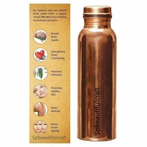 Copper Water Bottle Handmade Joint Free Leak Proof For Health Benefits 1... - £16.44 GBP