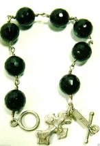 Designers Sterling Silver 925 Black Onyx Toggle Clasp Cross Charm Bracelet 8.25&quot; - £94.62 GBP