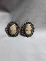 Vintage filigree cameo earrings, clip on.  Signed Italy. - £26.50 GBP