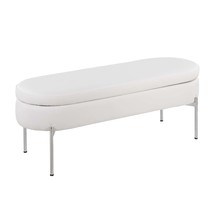 Chloe Glam Bench - White Faux Leather &amp; Chrome - $251.99