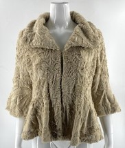 Solitaire Womens Coat Size Medium Tan Faux Fur Bell Sleeve Jacket Hook E... - $54.45