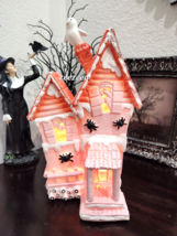 Halloween Gingerbread Pink Pastel Haunted House with Ghost 13.5 ” LED light up - £47.95 GBP