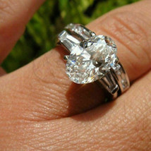 Oval Cut 3.15Ct Diamond 14k White Gold Finish Bridal Wedding Ring Set Size 9.5 - £99.29 GBP