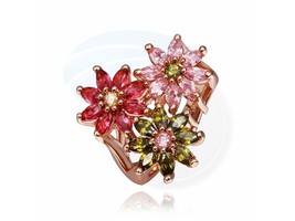 Size 8 Brass 18K Rose Gold Flowers Plated Zircon Crystal Women Ring - £10.72 GBP