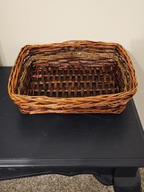 Wicker and Bamboo Rectangular Basket Bread Storage Crackers - £10.31 GBP