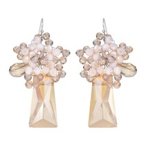 Gorgeous Floral Golden Colored Trapezoid Crystal Bead Dangle Earrings - £12.93 GBP