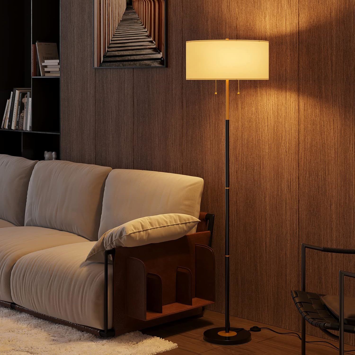 2-Light Floor Lamp, With White Fabric Shade, Standing Lamp Tall Lamp For Living