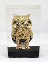 Vintage Gold Tone OWL Encased in  Acrylic Paper Weight - £13.42 GBP