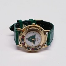 Majesti Ladies Christmas Tree Watch-Green Leather Band-Moving Jewels-Analog - $10.56