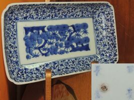 ONE Japanese Dish/ Tray 8.25&quot;x4.5 Blue White Arita Meiji 19th poss Fuki ... - $626.64 MXN