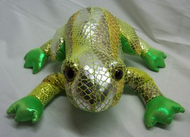 Aurora Shiny Gold &amp; Green Frog 9&quot; Plush Stuffed Animal Toy - £14.12 GBP