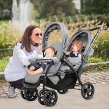 Foldable Lightweight Front Back Seats Double Baby Stroller-Gray - £149.61 GBP