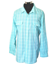 Apt. 9 Shirt Men&#39;s Size XXL Button Front Aqua White Check  Long Sleeves - £11.07 GBP