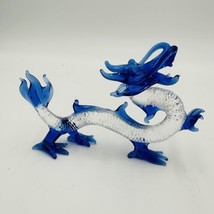 Hand Blown Blue Dragon Art Glass Figurine 4in H Collectible Fantasy - £46.68 GBP