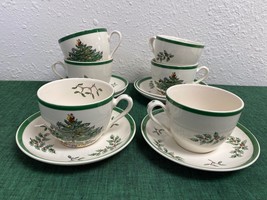 Set Of 6 Spode Christmas Tree Cups &amp; Saucers Made In England - £61.88 GBP