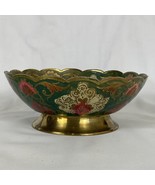 Vintage Napcoware Enameled Brass Bowl Scalloped Floral Design India - $397.05 MXN
