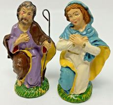 2 Vintage Nativity Shepherd &amp; Woman Plaster Chalk Figurines Painted 4&quot; 19-2631DD - £15.18 GBP