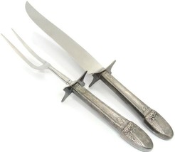 Vintage Carving Knife 8&quot; Blade &amp; Fork Set Stainless Steel Silver Plated Handle - £31.18 GBP