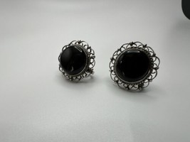 Vintage Mid Century Modern Sterling Onyx Southwestern Screwback Earrings... - $39.60