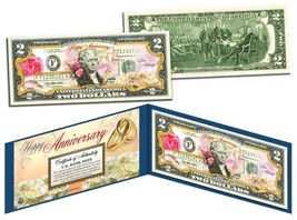 Happy Anniversary Keepsake Gift Colorized $2 Bill U.S. Legal Tender With Folio - £11.14 GBP