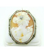 Art Deco 14k Gold Genuine Natural Shell Cameo and Diamond Filigree Pin (... - £350.44 GBP