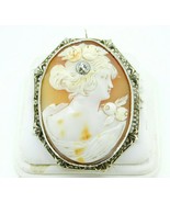 Art Deco 14k Gold Genuine Natural Shell Cameo and Diamond Filigree Pin (... - $8,312.37 MXN