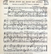 Blessed Be The Name Jesus Sheet Music Le Noel 1911 Antique Print French DWT14B - £19.97 GBP