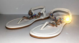 Womens T-Strap Sandals Flip Flops Shoes Bling Rhinestones Ankle Strap U.S. Sz 7 - $14.80