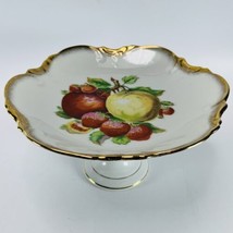 ARDCO Pedestal Porcelain Compote Dish Fruit Bowl Apple Motif Gold Trim ARCO VTG - $14.65