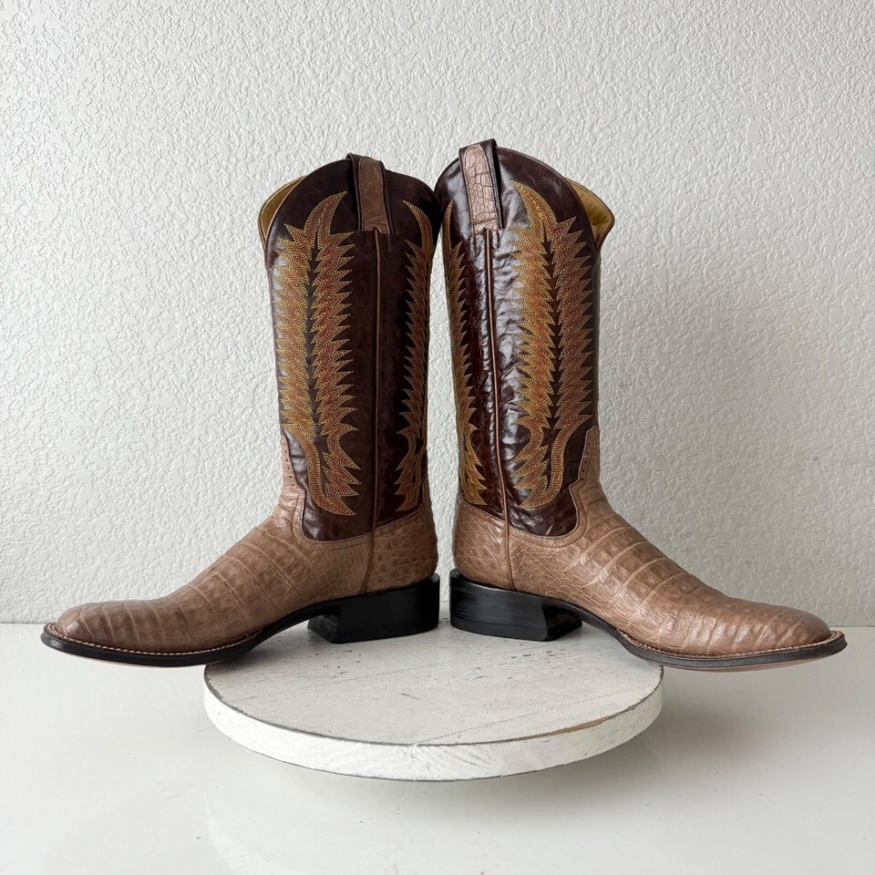 NEW Rod Patrick Mens Cowboy Boots 11AAAA Brown Caiman Belly Western Square Toe Item image 9