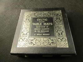 6-Pc Celtic Design Glass Mats By Rollo Of Scotland • Silver On Black 3 1/4&quot; New - £43.52 GBP