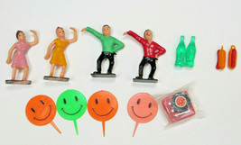 Vintage Go-Go Dancer Teenagers Sock Hop Cake Topper Lot Plastic Miniature Smiley - £9.59 GBP