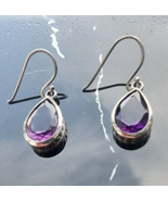 925 STERLING SILVER PEAR SHAPE 12x8mm NATURAL AMETHYST FISH-HOOK DANGLE ... - $1,064.84 MXN
