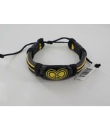 Best Friend Tribal Bracelet Black Leather Cuff Yellow Heart Peace Adjust... - $7.99