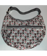 Le Sportsac Everyday Hobo Purse Gray Red &amp; White Heart Shape Flowers w/B... - £23.74 GBP