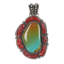 Huge Ashley Navajo sterling turquoise, and coral pendant - $895.95