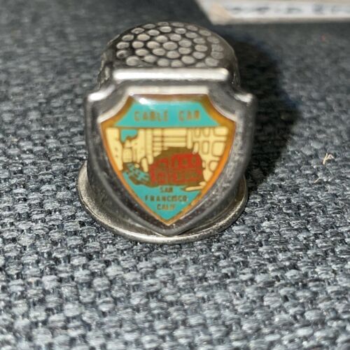 San Francisco Cable Car Souvenir Silver Tone Metal Thimble - $3.00