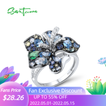 Silver Ring For Women Genuine 925 Sterling Silver Sparkling Multi Gems Blue Lily - £57.58 GBP