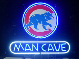 Chicago Cubs Man Cave Baseball MLB Real Glass Beer Neon Sign 20&quot;x16&quot; - £121.17 GBP